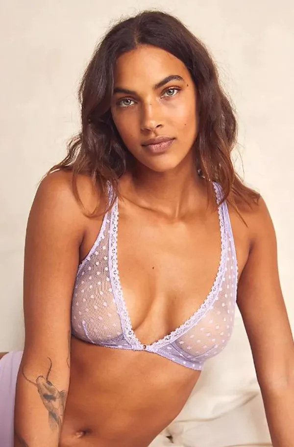 model wears the only hearts lilac coucou lola bralette