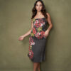 kilo brava sateen midi cowl slip in dark floral print