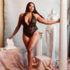 kilo brava stretch lace teddy in black butterfly wing motif