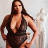 kilo brava stretch lace teddy in black butterfly wing motif