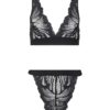 kilo brava Black Lace Triangle Bralette in black wing stretch lace and matching garter belt and thong
