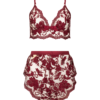 KILO BRAVA ruby wine longline lace bralette and tap shorts on mesh lace