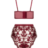 KILO BRAVA ruby wine longline lace bralette and tap shorts on mesh lace