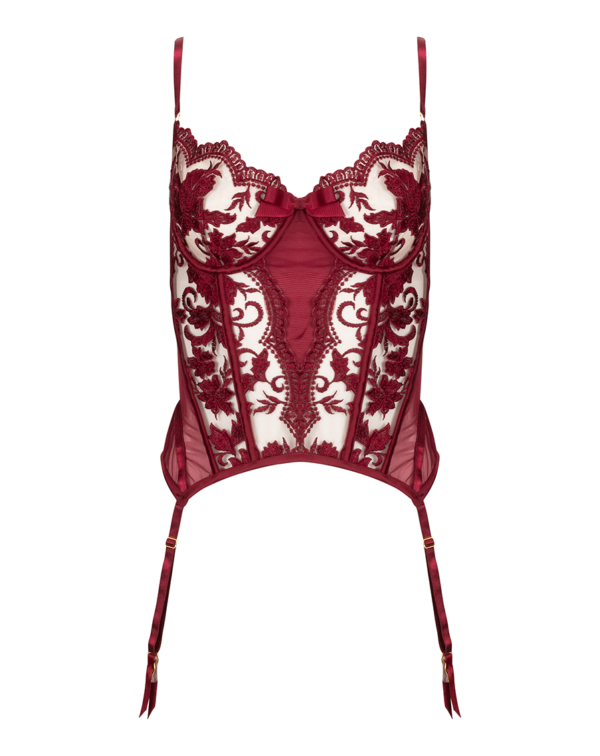 kilo brava ruby wine embroidered lace merrywidow with garters