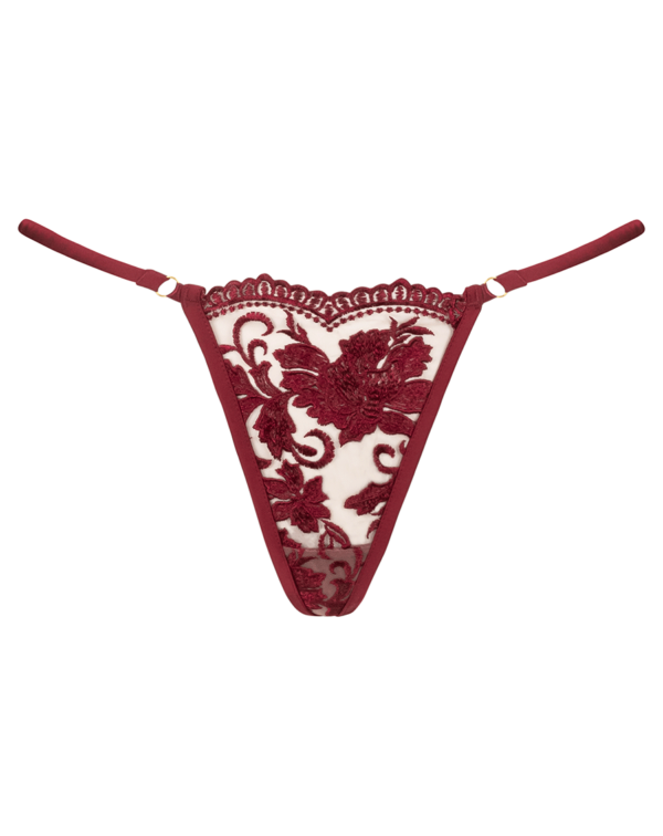 kilo brava ruby wine embroidered lace g-string panty