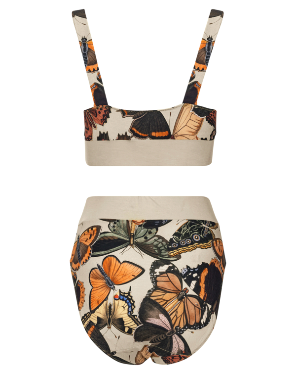 back view of kilo brava lounge bralette and brief in soft modal in butterfly and moths print