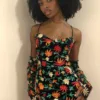model wears the only hearts Carmen embroidered velvet underwire slip