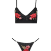 kilo brava velvet rose applique bralette and g-string thong panty set flatlay