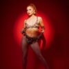 model wears kilo brava ocelot mesh bralette and thong set
