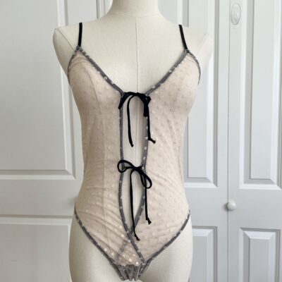 only hearts coucou lola two-toned brigitte body teddy in cream with black trim (on a dress form)