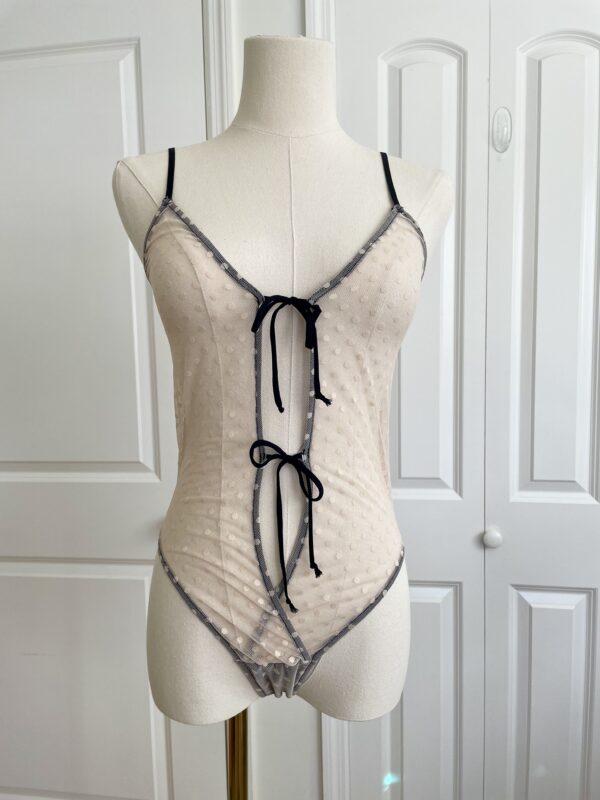 only hearts coucou lola two-toned brigitte body teddy in cream with black trim (on a dress form)
