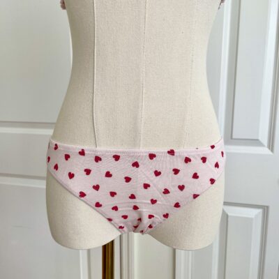 only hearts organic cotton french bikini in pink hearts print (on dress form)