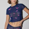 model wears the only hearts angel baby cropped embroidered mesh baby tee
