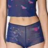 model wears the only hearts angel baby mesh pamela embroidered shorts