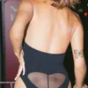 model wears the only hearts eco rib heart bodysuit in black