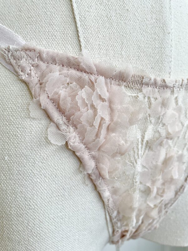 (on mannequin) only hearts simone baby g thong panty with ribbon tie at back in blush pink mesh