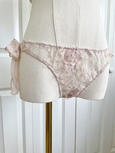 The Simone blush side tie bikini in blush pink mesh on a mannequin