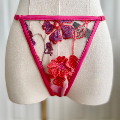 mannequin wearing kilo brava 3D floral embroidered g-string thong