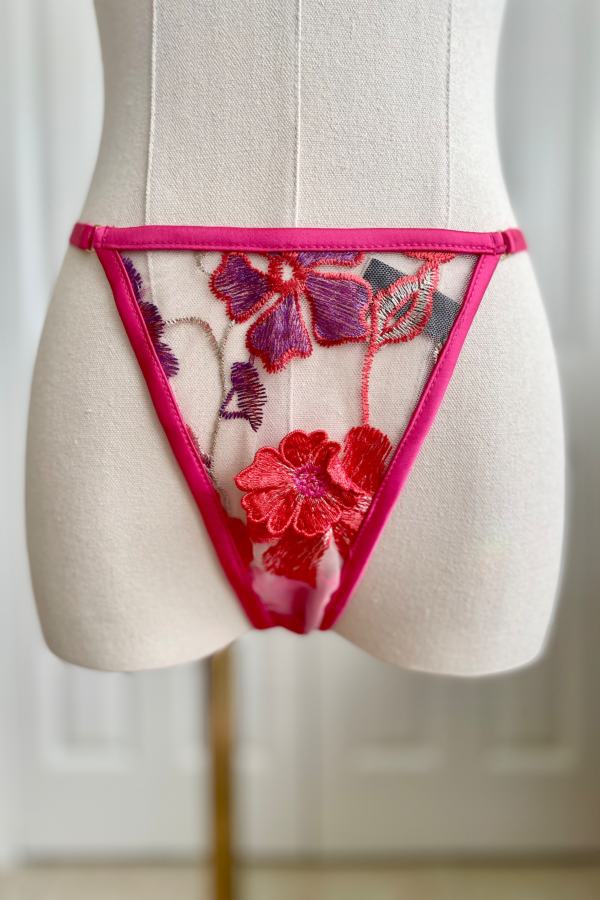 mannequin wearing kilo brava 3D floral embroidered g-string thong