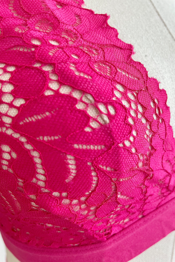 close up view of kilo brava azalea pink stretch lace