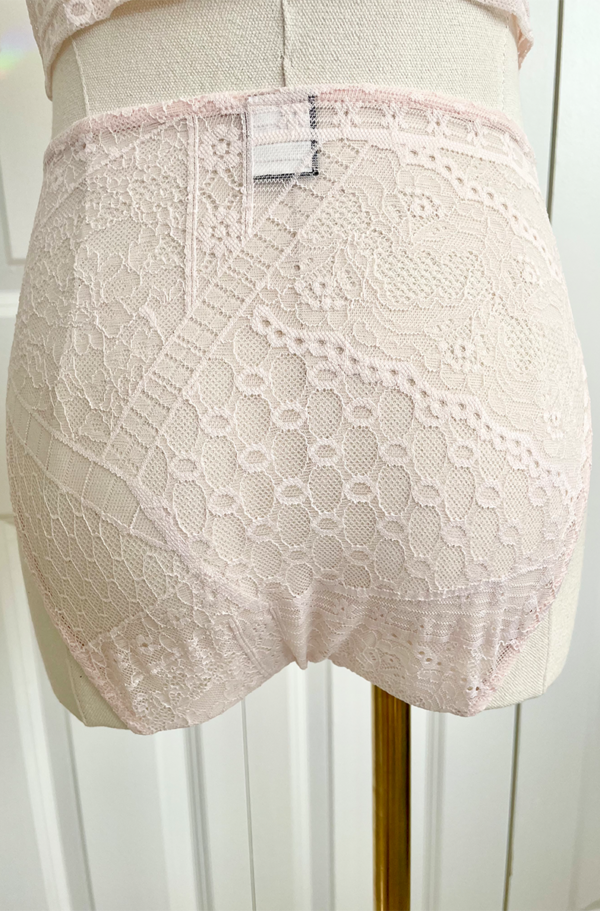 back view of only hearts calais lace high cut brief in petal pink lace