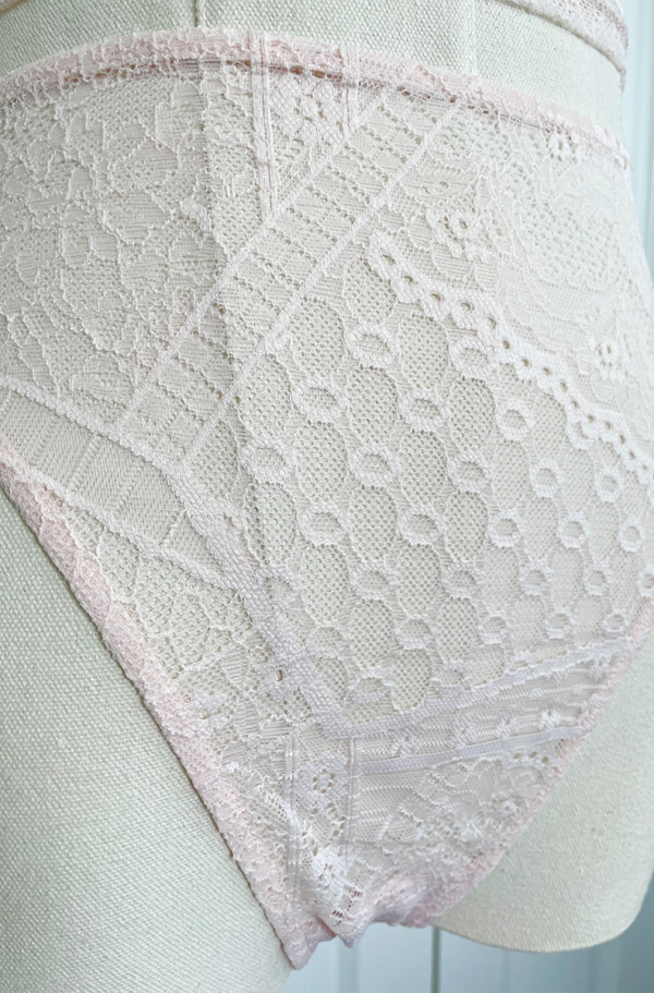 close up view of only hearts calais lace high cut brief in petal pink lace