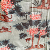 close up view of the fabric used for the only hearts luv island cotton kimono robe, shorty pj set, kaftan, and luv island night dress in moss green with a tropical print.