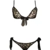 front view of the only hearts isabel embroidered black lace bralette and bikini brief on a white background
