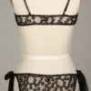 back view of the only hearts isabel embroidered black lace bralette and bikini brief