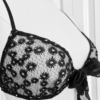side view of the only hearts isabel embroidered black lace bralette