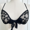 front view of the only hearts isabel embroidered black lace bralette