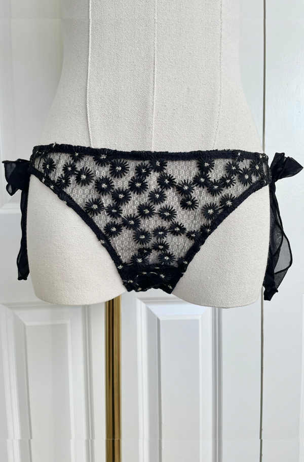 front view of the only hearts isabel embroidered black lace bikini brief