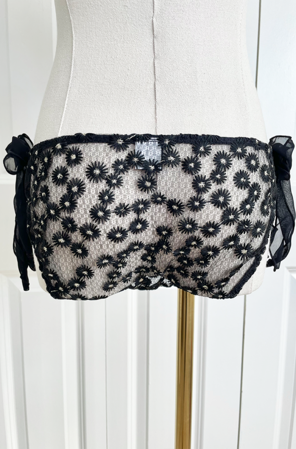 back view of the only hearts isabel embroidered black lace bikini brief