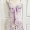 front view of the only hearts isabel embroidered cadeau chemise in lilac lace