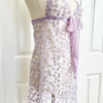 side view of the only hearts isabel embroidered cadeau chemise in lilac lace