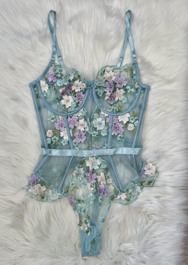 Kilo Brava powder blue 3D floral underwire bodysuit