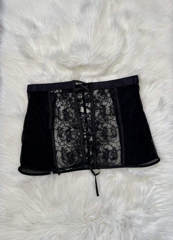 Kilo Brava Black Floral Embroidery Lace-up Skirt + G-String - Image 6