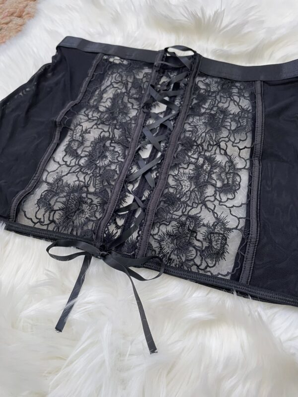 Kilo Brava Black Floral Embroidery Lace-up Skirt + G-String - Image 5