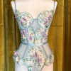 Kilo Brava Powder Blue Embroidery Underwire Bodysuit - Image 4