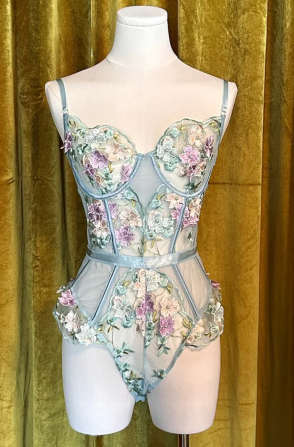 Kilo Brava Powder Blue Embroidery Underwire Bodysuit - Image 4