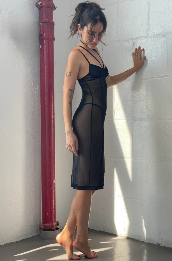 only hearts whisper monica sheer black mesh midi slip
