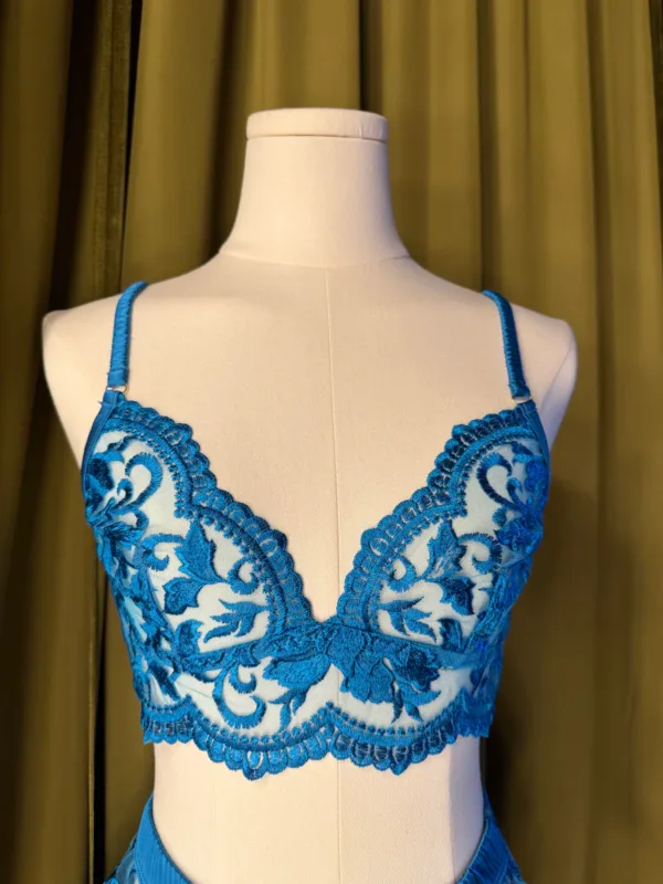 kilo brava embroidered longline bralette in Hawaiian blue
