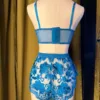 kilo brava embroidered longline bralette and tap shorts in Hawaiian blue