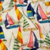 vintage sailboat print on a silky simulated silk fabric.