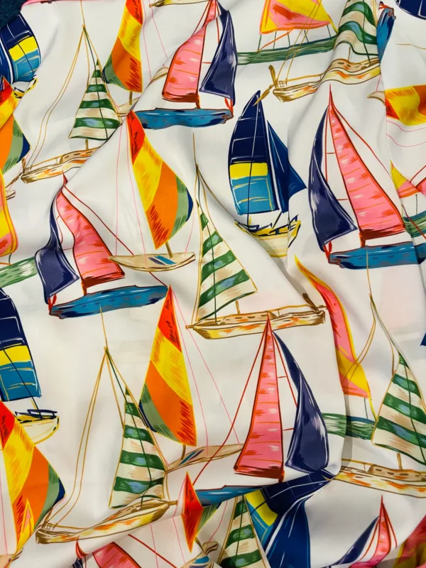 vintage sailboat print on a silky simulated silk fabric.