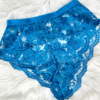flatlay image of kilo brava embroidered lace tap shorts in Hawaiian blue.