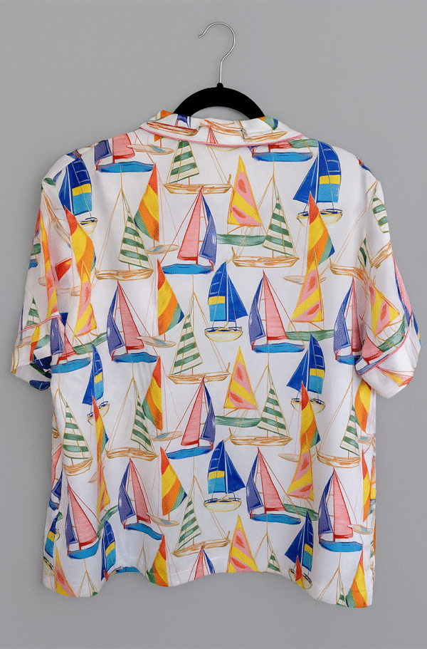 back view of kilo brava satin pj top from the shortie set in sail away