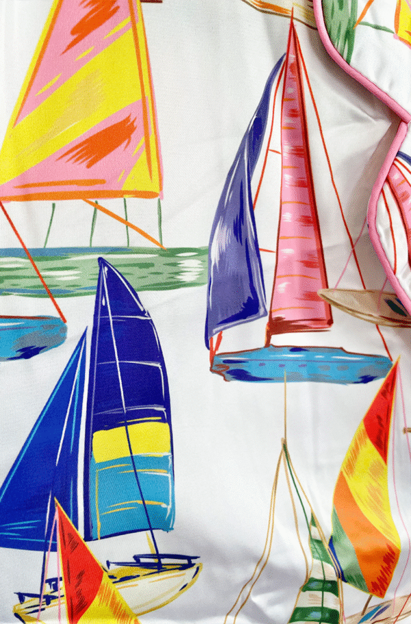 close up fabric of kilo brava satin pj shortie set in sail away